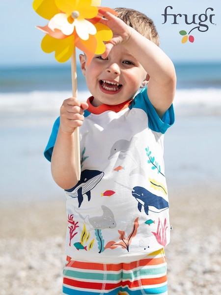 Frugi White Reid Raglan 100% Organic Cotton T-Shirt (F46882) | £16 - £18