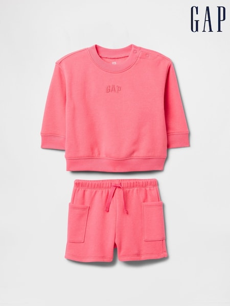 Gap Pink Vintage Soft Logo Sweat Shorts Set (Newborn-24mths) (F53466) | £25