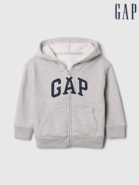 Gap Grey Zip Up Logo Fleece-Lined Hoodie (6mths-5yrs) (F53484) | £20