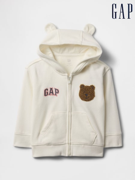 Gap White Vintage Soft Bear Logo Zip Hoodie (Newborn-24mths) (F57715) | £22