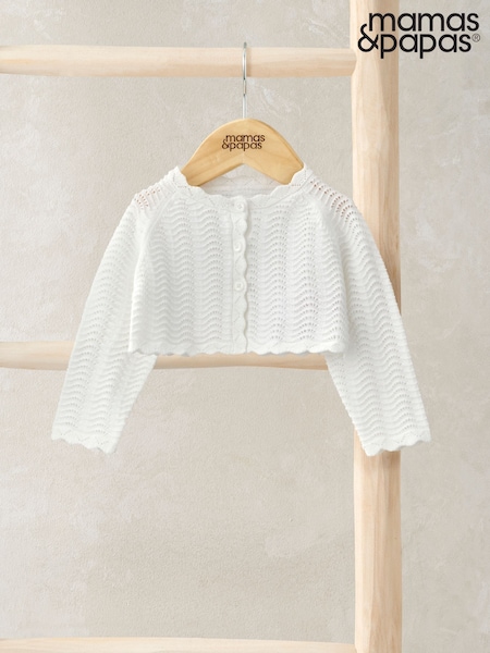 Mamas & Papas 100% Cotton Wavy Stitch Bolero White Cardigan (F59138) | £26