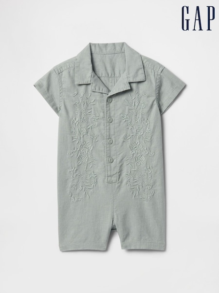 Gap Green Linen-Cotton Cabana Romper (Newborn-24mths) (F62260) | £17