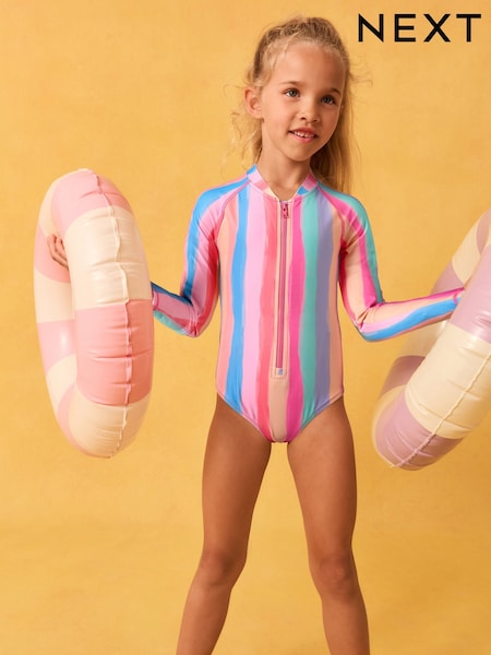 Rainbow Stripe Long Sleeved Sunsafe Swimsuit (3-16yrs) (F66541) | £17 - £22