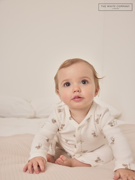 The White Company Cotton Monkey Waffle White Sleepsuit (F68710) | £22