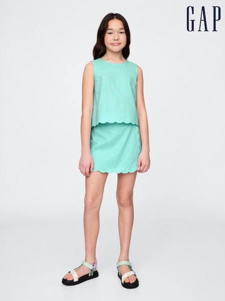 Gap Green Linen-Cotton Scalloped Wrap Skort (4-13yrs) (F72087) | £35