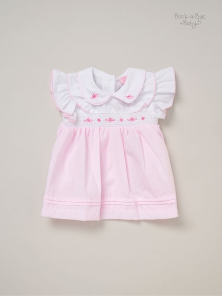 Rock-A-Bye Baby Boutique Pink 100% Cotton Dress Knickers and Bow Headband Outfit Set (F85687) | £20