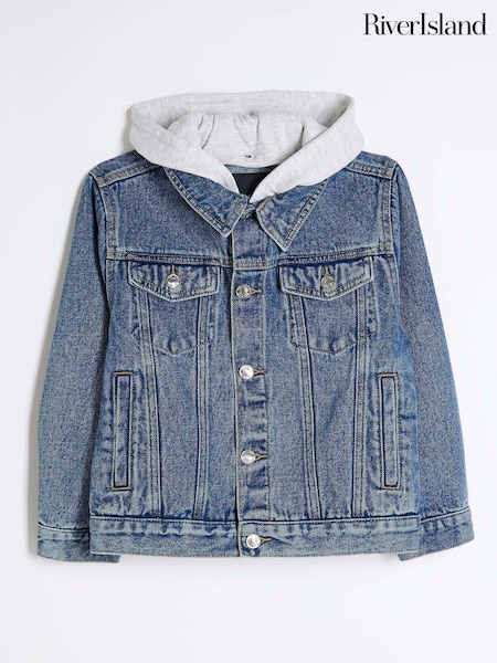 River Island Cream Boys Ecru Hooded Denim Jacket (F87734) | £25