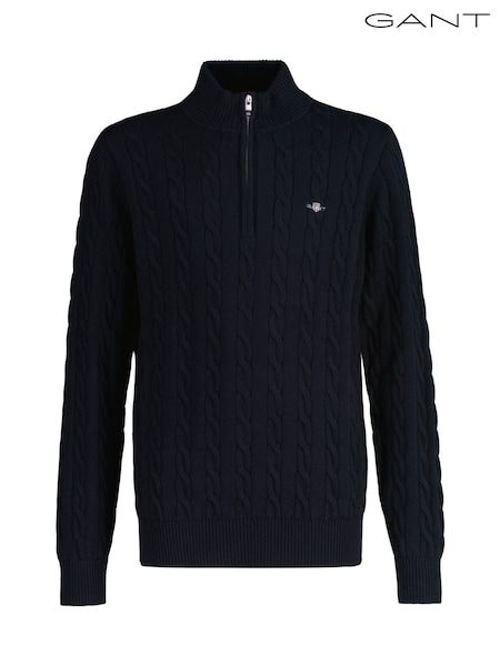 GANT Blue 100% Cotton Cable Knit Half-Zip Sweater (F94802) | £80