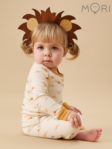 MORI Cream Lion Print Cotton/Viscose Blend 2 Piece Pyjama Set (F97221) | £33.50 - £35.50