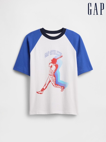 Gap White/Blue Varsity Crew Neck Short Sleeve T-Shirt (4-13yrs) (H17781) | £14