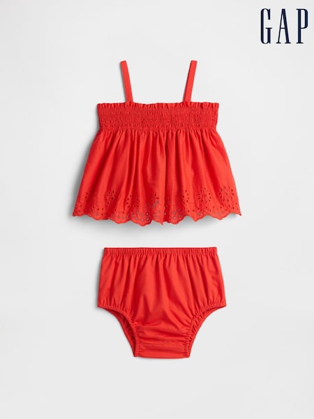 Gap Red Smocked Ruffle Baby Midi Dress Set (Newborn-24mths) (H17866) | £25