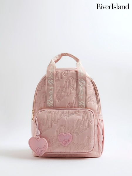 River Island Pink Girls Nylon Script Backpack (H54911) | £26