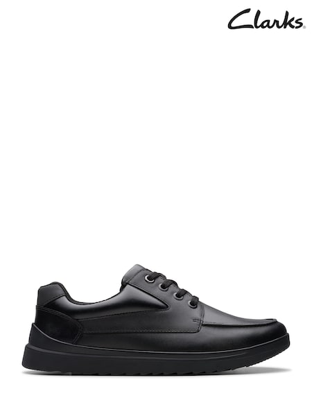 Clarks Black Standard Fit (F) Leather Keelan Flare School Shoes (K84214) | £52 - £54