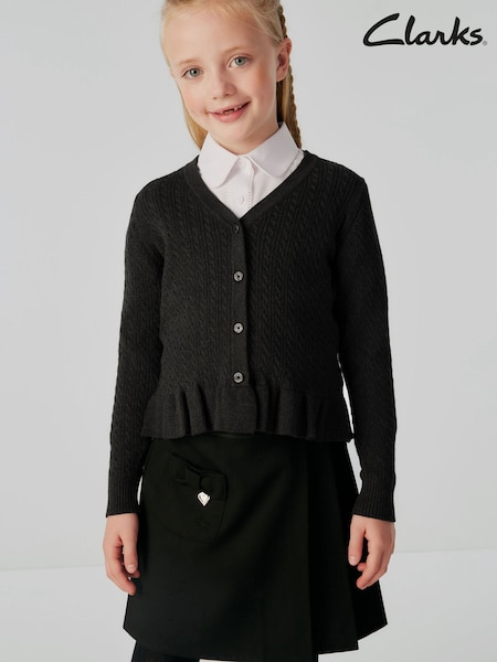 Clarks Black Cable Knit Frill School Cardigan (K86877) | £16 - £23