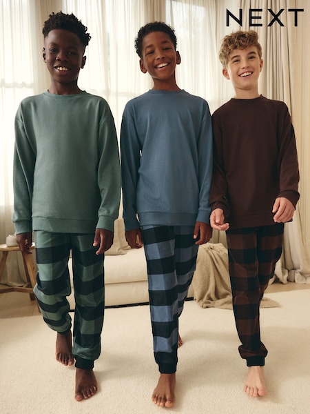 Blue/Green/Brown Woven Check Pyjamas 3 Pack (3-16yrs) (K99122) | £36 - £45