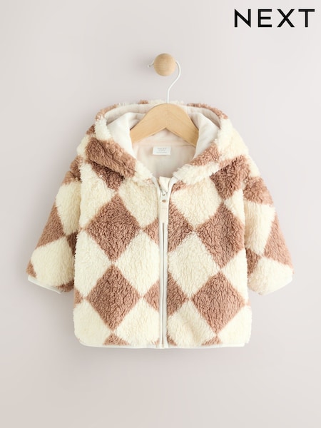 Beige Harlequin Baby Cosy Fleece Jacket with 3D Ears (N22229) | £14 - £15