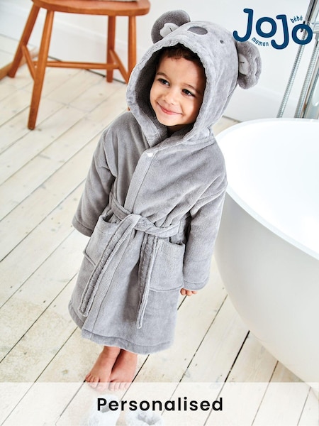 JoJo Maman Bébé Grey Personalised Koala Cotton Dressing Gown (N42166) | £33.50