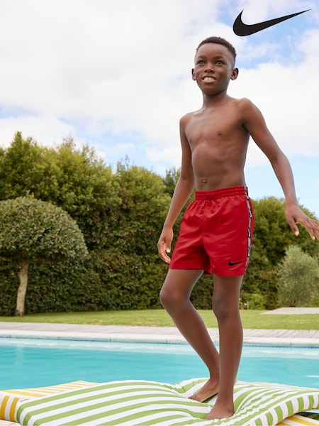 Nike Red Swim Logo Tape 4 Inch Volley Shorts (N45880) | £23