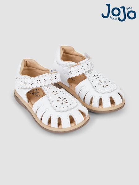 JoJo Maman Bébé White Pretty Leather Closed Toe Sandals (N49476) | £26