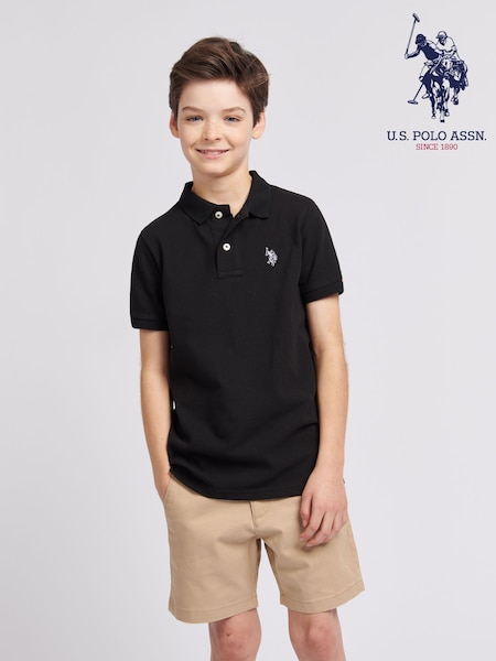 U.S. Polo Assn. Black Boys Double Horsemen 100% Cotton Polo Shirt (N95697) | £35 - £42
