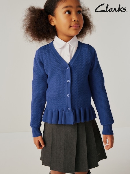 Clarks Blue Cable Knit Frill School Cardigan (Q67243) | £16 - £20