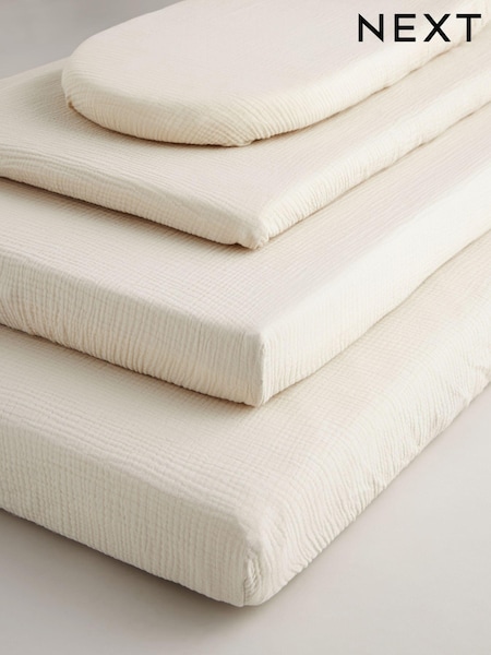 2 Pack Cream Baby 100% Cotton Muslin Fitted Sheets (Q99575) | £14 - £28