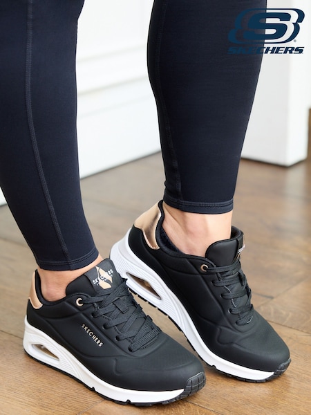 Skechers Black Dark Golden Womens Standard Fit Uno Trainers (U99977) | £79