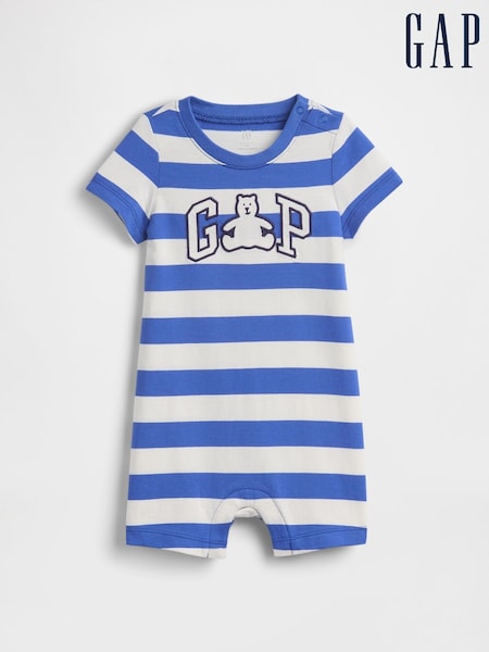 Gap Blue Stripe Logo Short Sleeve Rompersuit (Newborn-24mths) (W28134) | £18