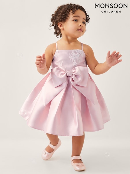 Monsoon Pink Baby Juniper Satin Lace Bow Bridesmaid Dress (W29676) | £48 - £53