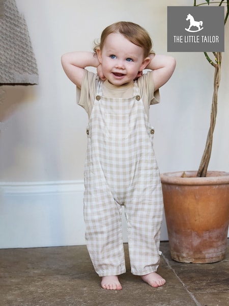 The Little Tailor Baby Green Woven Dungaree and T-Shirt Set (W30963) | £30