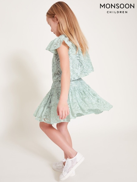 Monsoon Green Thea Sequin Lace Skirt (W48818) | £30 - £34