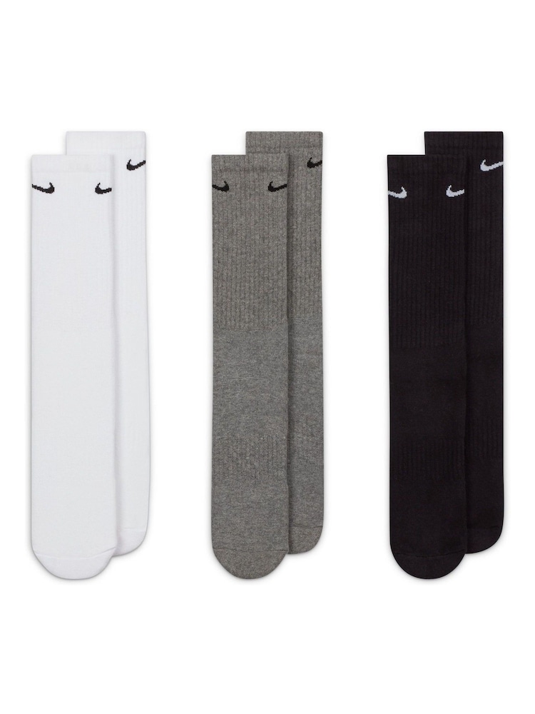 Nike Grey Crew Everyday Cushioned Crew Socks 3 Pack - Image 2 of 4
