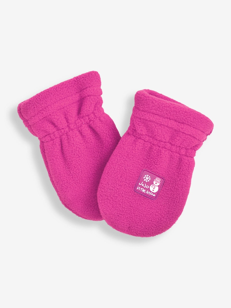 JoJo Maman Bébé Fuchsia Pink Polarfleece Pop-On Mittens - Image 1 of 1