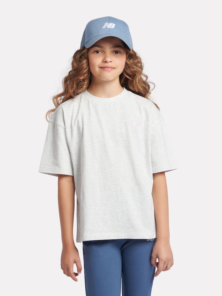 New Balance Grey Small Girls Logo 100% Cotton T-Shirt - Image 1 of 8 New Balance Grey Small Girls Logo 100% Cotton T-Shirt - Image 1 of 8