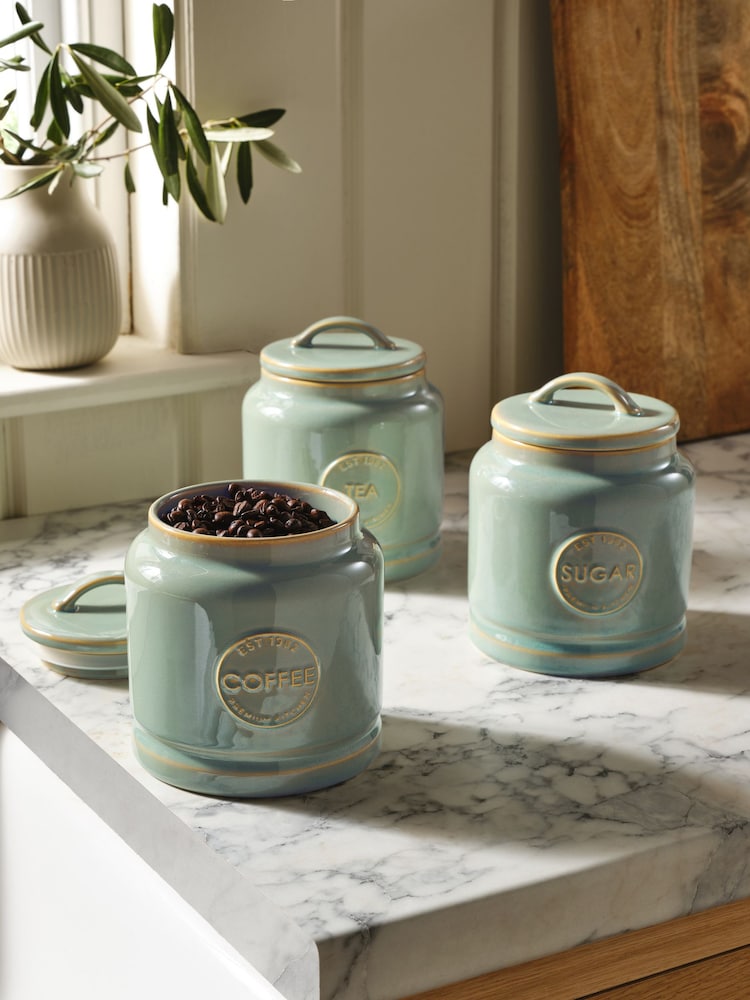 Sage Green Country Badge Set of 3 Storage Jars - Image 1 of 4