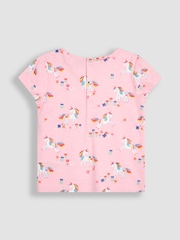 JoJo Maman Bébé Fuchsia Pink Unicorn Applique Printed T-Shirts 2 Pack - Image 6 of 7