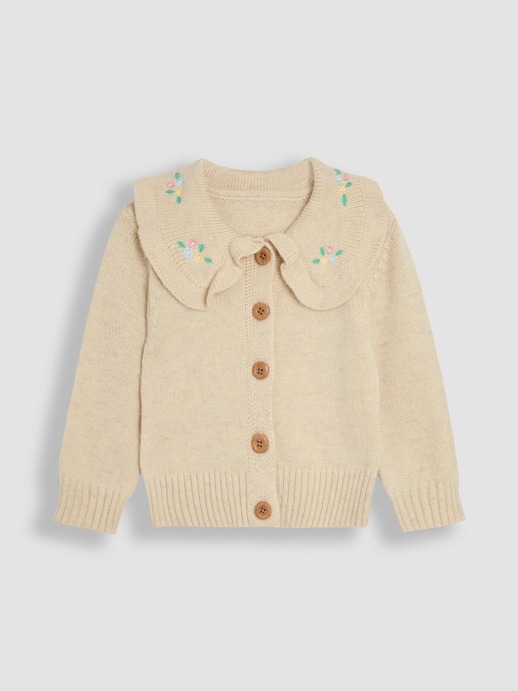 JoJo Maman Bébé Natural Frill Embroidered Collar Cardigan - Image 1 of 3