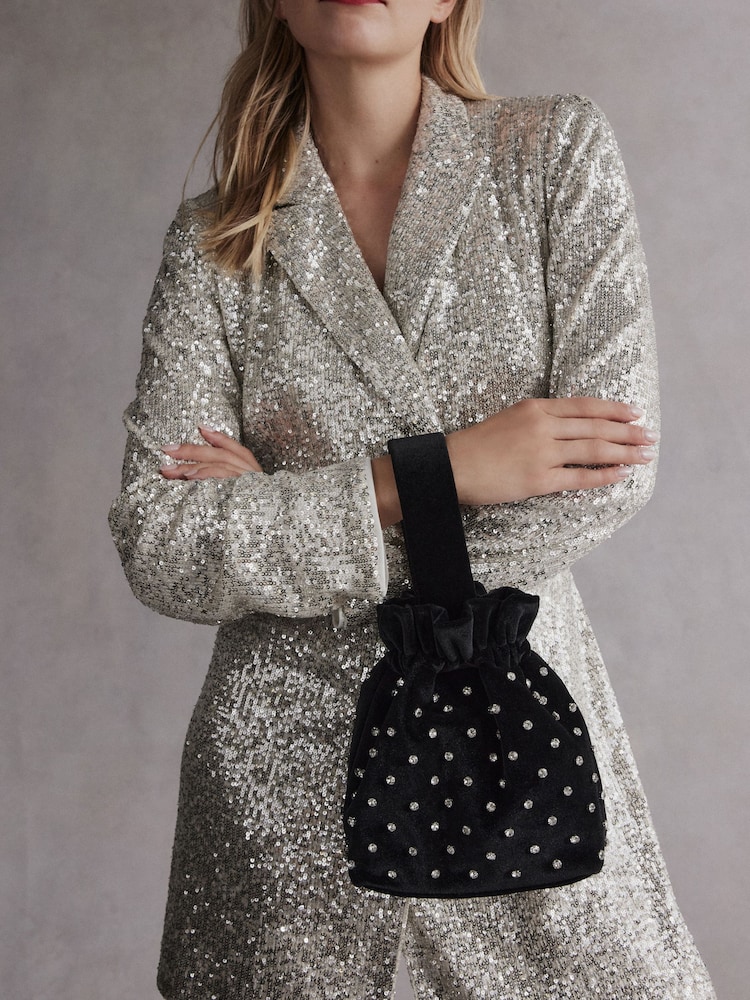 Black Tabitha Simmons Kaza Velvet Wristlet Bag - Image 1 of 10