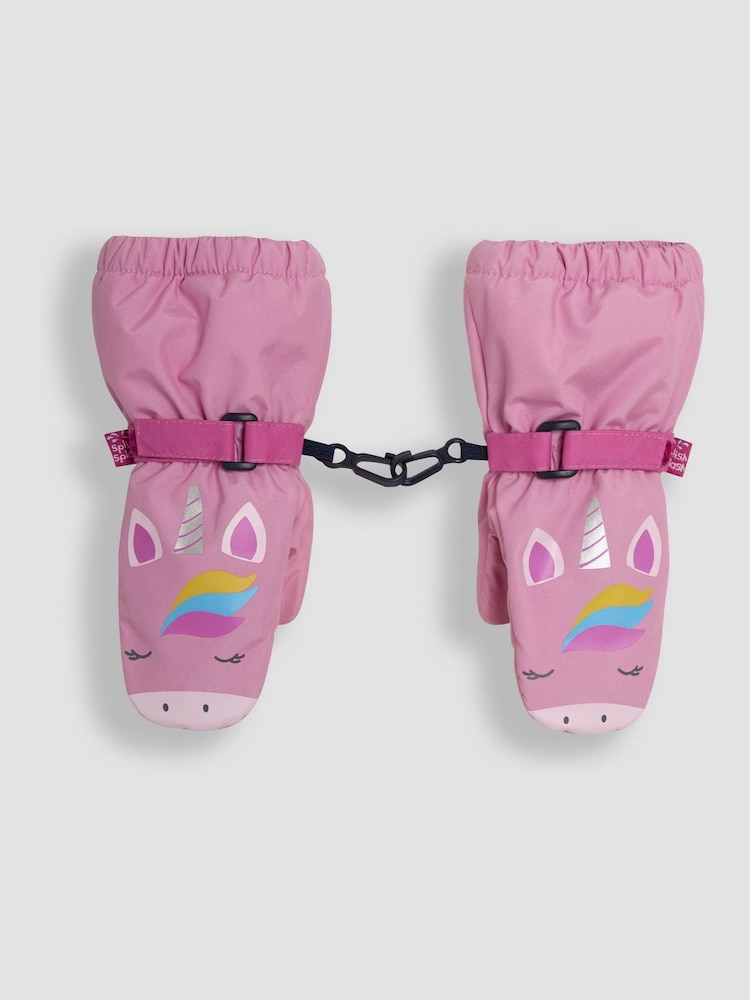 JoJo Maman Bébé Pink Unicorn Waterproof Fleece Lined Mittens - Image 2 of 3