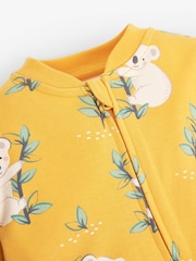 JoJo Maman Bébé Yellow Koala Print Zip Cotton Baby Sleepsuit - Image 3 of 3