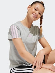 adidas Grey 3 Stripe Essentials 100% Cotton T-Shirt - Image 4 of 13
