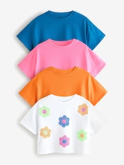 Multi Bright 100% Cotton Sequin Flowers Boxy T-Shirts 4 Pack (3-16yrs) - Image 1 of 11