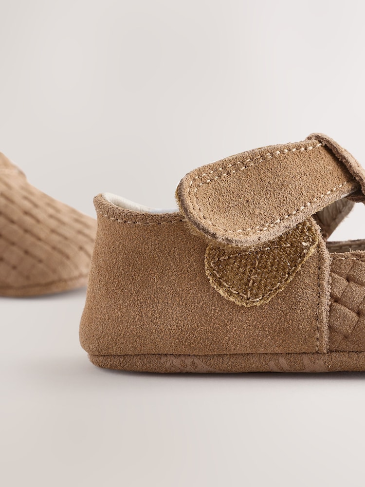 Tan Woven Suede Baby Leather T-Bar Shoes (0-24mths) - Image 5 of 5