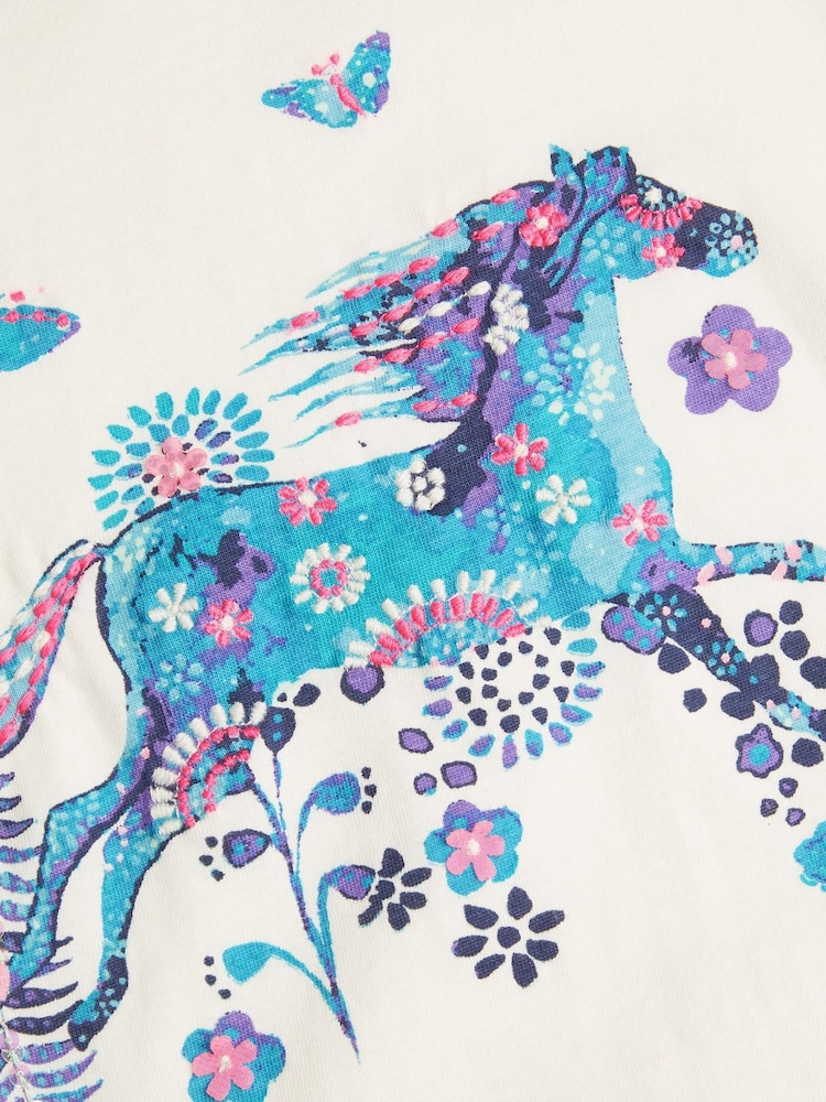 Monsoon Natural Horse Print Long Sleeve 100% Cotton T-Shirt - Image 4 of 4