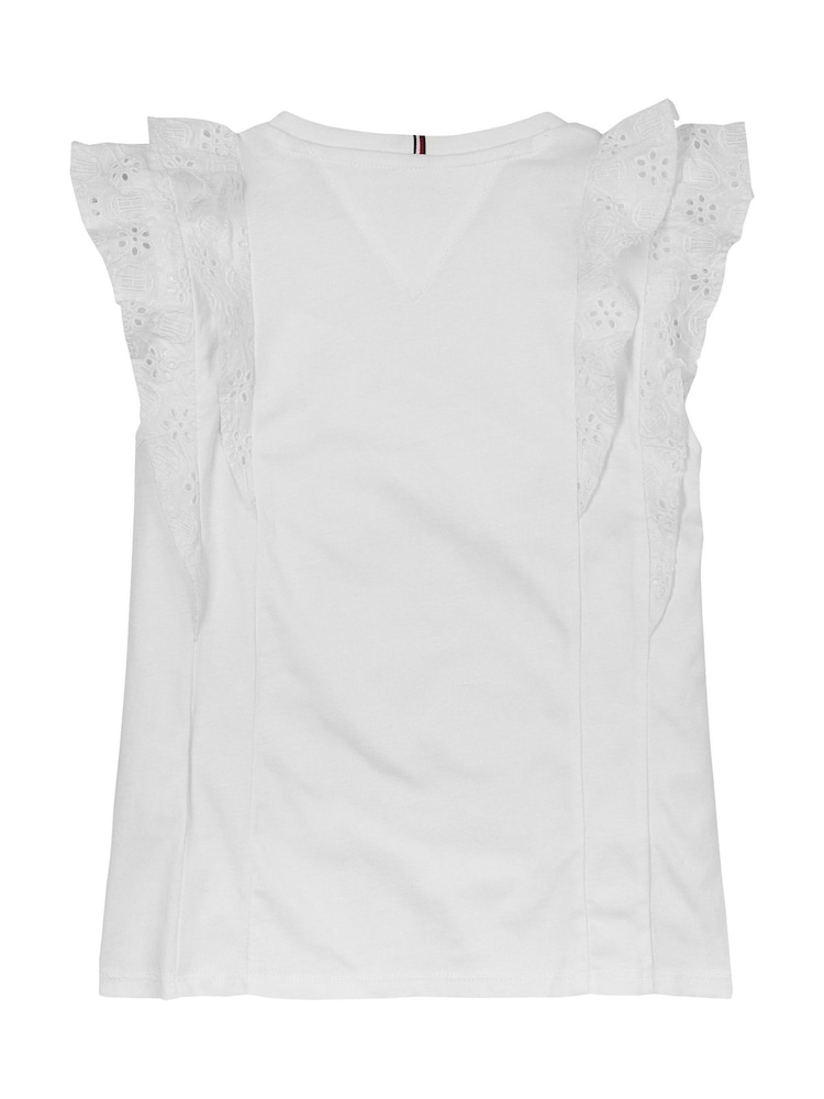 Tommy Hilfiger White Broderie Anglaise 100% Cotton Knit Top - Image 2 of 2
