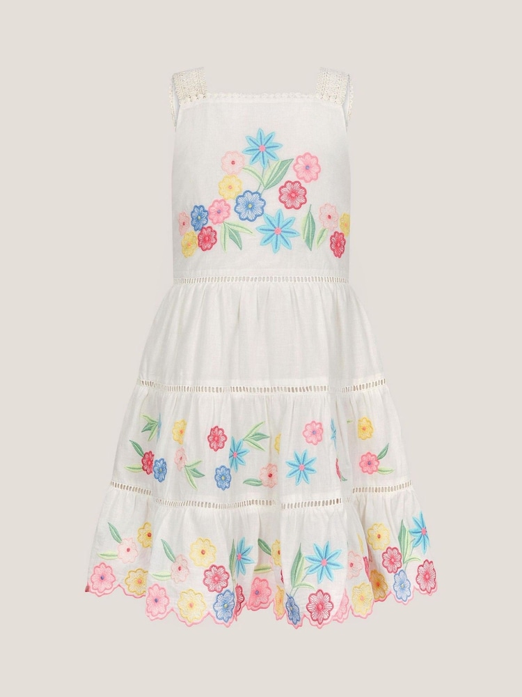 Monsoon Natural Floral Embroidered 100% Cotton Dress - Image 2 of 4