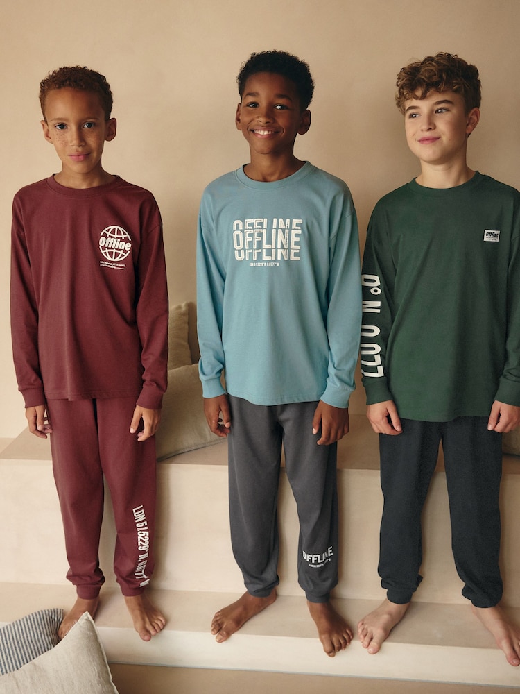 Blue/Grey Text 3 Pack Long Sleeve Pyjamas (3-16yrs) - Image 2 of 12 Blue/Grey Text 3 Pack Long Sleeve Pyjamas (3-16yrs) - Image 2 of 12