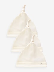 Cream 100% Cotton Tie Top Baby Hats 3 Pack (0-12mths) - Image 1 of 3
