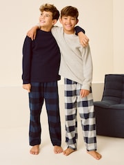 Navy/Grey Textured Top 2 Pack Long Sleeve Woven Check Pyjamas (3-16yrs) - Image 1 of 4