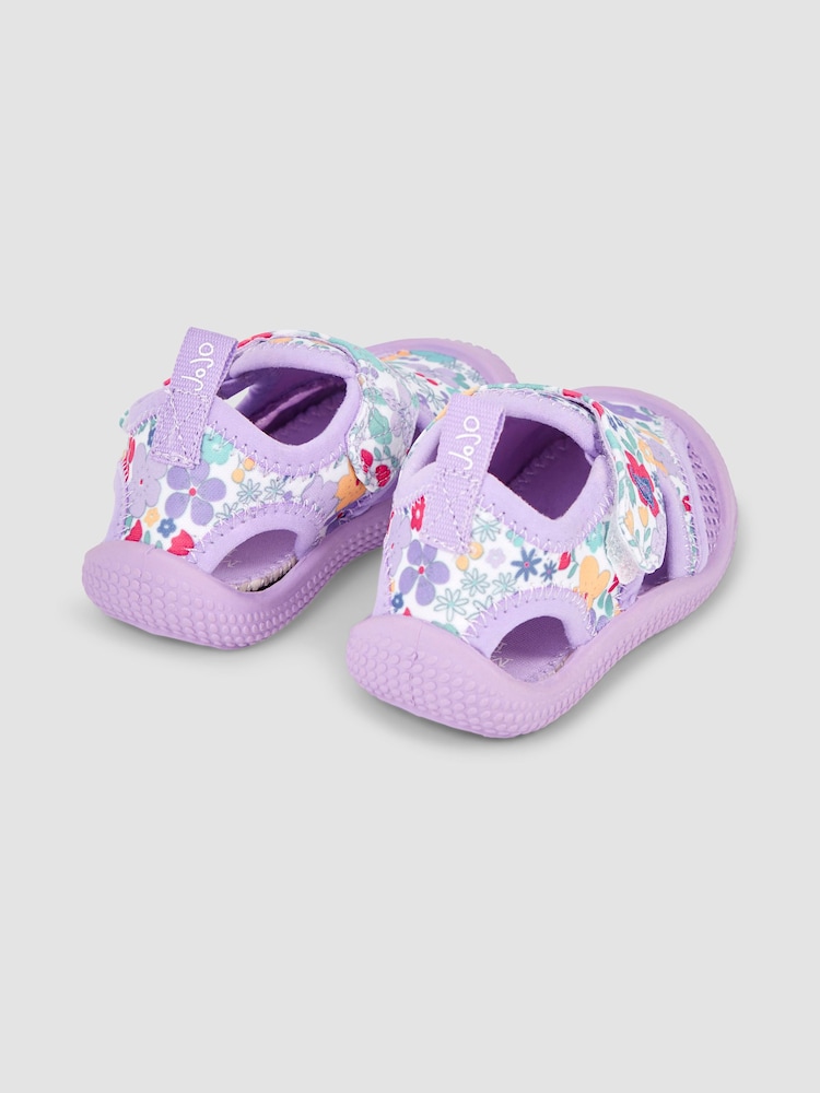 JoJo Maman Bébé Lilac Floral Print Beach & Swim Sandals - Image 2 of 4